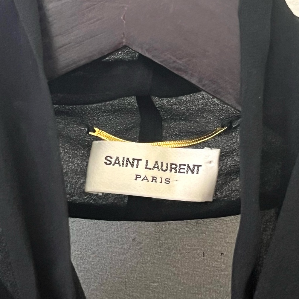 Saint Laurent Paris Silk Sheer Long Sleeve Button Down with Bow - Picture 11 of 15